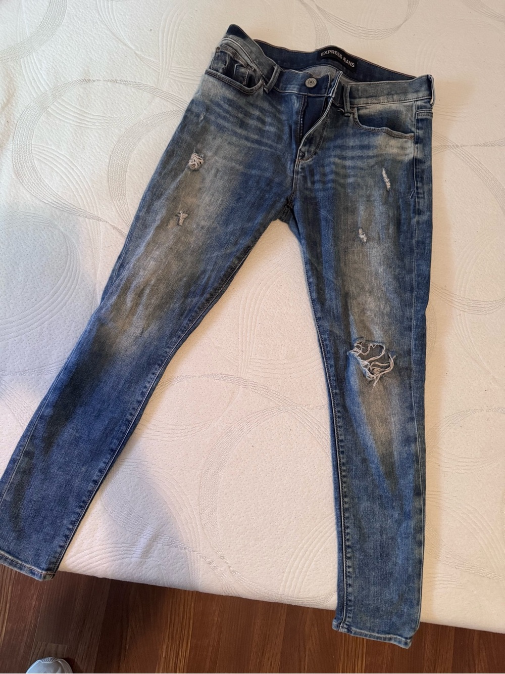Express Men’s Skinny Distressed Blue Jeans